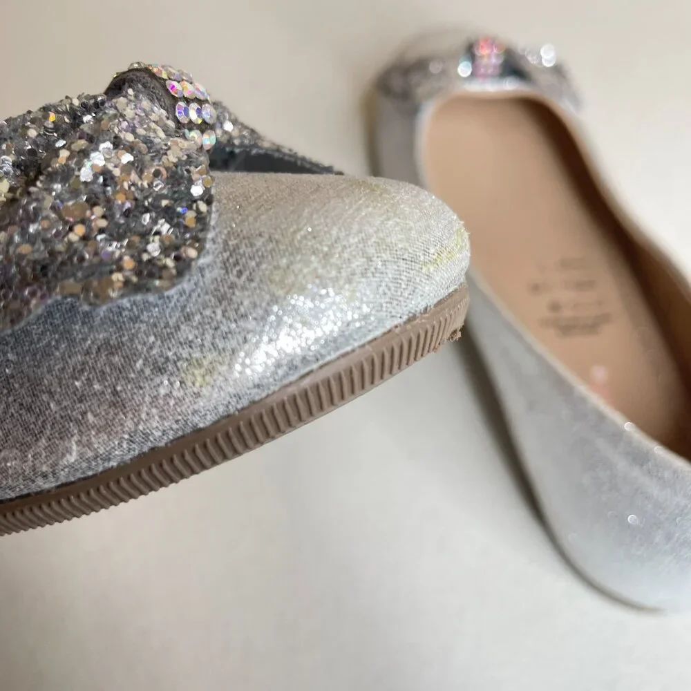 KidExpress Silver Glitter Bow Ballet Flats Size EU 31